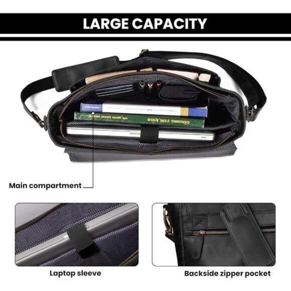 ⚡Leather Village Men & Women Black Vintage Leather Messenger Handmade Bag - Picture 5 of 8